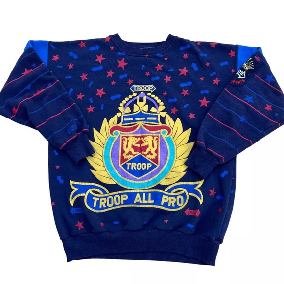 Vintage 90s Troop All Over Print Sweatshirt Hip Hop Rare LL Cool J Size M - Picture 1 of 8